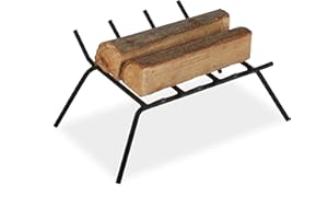 Relaxdays Morillo Chimenea Leña, Hierro Forjado, Soporte Rejilla Troncos con Patas, Cuadrado, 20 x 45,5 x 36 cm, Negro