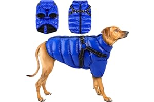 Woiil Dog Winter Jacket, Large Dog Coat Waterproof with Harness Dog Warm Coat, Pet Jacket with Zipper and D Ring, Dog Jacket Warm Coats for Border Collie, Golden Retriever (Large, blue)