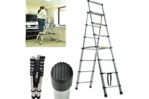 DICN Escaleras telescópicas Multiusos de Aluminio 2+2.3m Capacidad 330 LB DIY Plegable Extensible Constructor Loft escaleras de extensión peldaños portátil