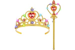 HOTUT Light Up Princess Tiara Set, Princess Dress Up Accessories Set Included Princess Crown Tiara and Wand, Costume Jewellery Toys, Princess Dress Up for Girls Birthday Party Halloween Cosplay