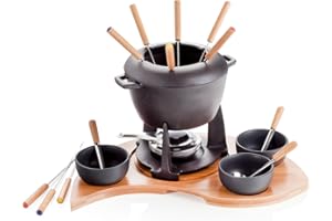Brandani 59203 fonduta mezzaluna con supporto set 17 pezzi in ghisa e bamboo