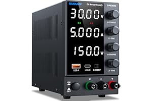 NANKADF Laboratory Power Supply Adjustable 30 V 5 A, Variable DC Power Supply with USB-A/Type-C Fast Charging Port, High Precision 4-LED Display, Bank Encoder Regulator Power Supply