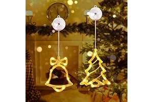 ‎QEDERTEK Qedertek Weihnachtsbeleuchtung Innen, 2 Stück LED Lichtervorhang Warmweiß Batteriebetriebene mit Saugnäpfe, Timer, Fenster Lichterkette für Weihnachten Deko, Party, Hochzeit (Weihnachtsbaum & Glocke)