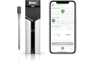 Ninja ProChef Wireless Meat Thermometer Probe for Indoor & Outdoor Cooking, Grilling and Air Frying with 50m Bluetooth Range & 30-Hour Battery Life, App Connected, Heat-Resistant, Waterproof WP100UK