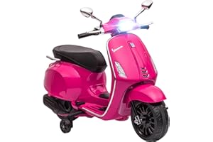 AIYAPLAY Scooter électrique Enfant Vespa 6 V Moto électrique pour Enfants 3-6 Ans dim. 107L x 47l x 73H cm Musique MP3 Port USB Radio FM Phare 2 Roues d'entraînement - Rose