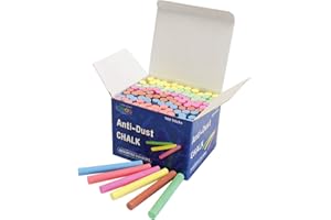 Bright Ideas PK100 8cm Anti-Dust Assorted Colour Chalk Sticks, Bright and Bold Coloured Chalk Sticks for writing fun on Blackboards, Chalkboard Signs, Slate and School, BI8012.