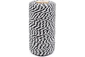 TACHIO Sznurek bawełniany 2 mm, 100 m, sznurek piekarski, sznurek do majsterkowania, dekoracyjny sznurek, idealny do ogrodu, obrazów, roślin, majsterkowania, czarny i biały