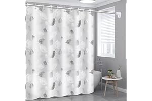 HELWEET Cortina de Baño y Ducha Impermeable Antimoho, Patrón de Hojas, para Baño Familiar y Hotel, 180 X 200cm