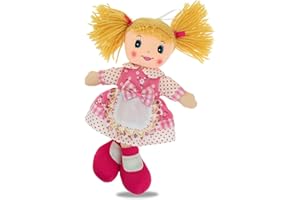 TEOREMA GIOCATTOLI Teorema - Carlotta Bambola di Pezza con Grembiule Ricamato, Bambola Stoffa con Capelli di Lana, Giocattolo per bambini, Altezza 30cm