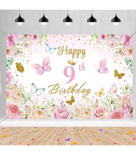 9e verjaardag decoratie meisje banner roségoud, Happy 9 9e verjaardag decoratie meisje banner roségoud, Happy 9