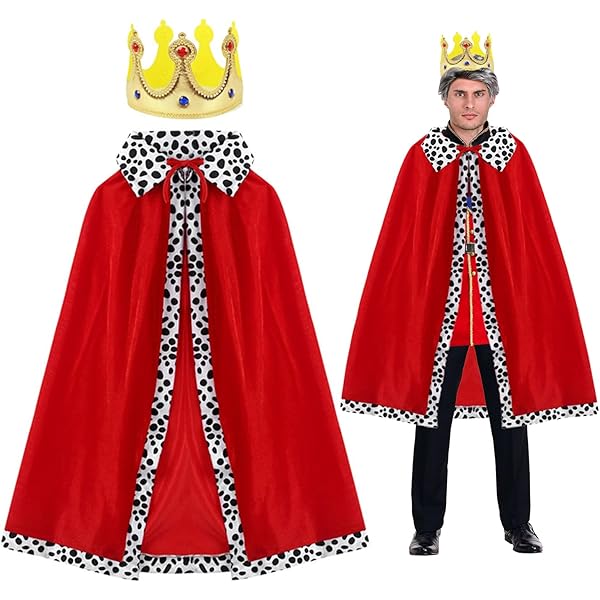 Costume Roi Costume Royal TSHAOUN - Cape Rouge 120cm Et Couronne | Déguisement Adulte Roi/Reine Pour Halloween Et Cosplay Costume Halloween Adulte