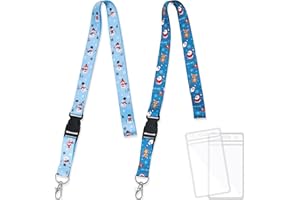 Nezyo 2 Sets Christmas Lanyard with Cardholder Novelty Lanyard Key Chain ID Badge Holder Snowman Santa Claus Elk Pattern Neck Straps with Detachable Buckle Clip for Students Kids(Snowman,Multicolored)