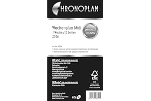 ‎CHRONOPLAN Chronoplan 50256 Kalendereinlage 2026 (Wochenplan Midi (96x172mm), Ersatzkalendarium für Terminplaner, ideal für detaillierte Wochenplanung, 1 Woche auf 2 Seiten in Zeilen, mit Universallochung) weiß