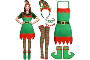 Beipegin Weihnachtself Kostüm Damen Herren,Elfen Kostüm Weihnachtshaarreifen Weihnachtsschuhe Weihnachten Strümpfe Weihnachten Weihnachtskostüm Erwachsene Cosplay Fasching Kostümparty