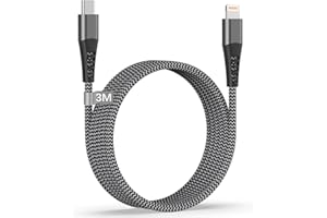 TEIONE Câble iPhone USB C 3M [Certifié Apple MFi], Câble USB C vers Lightning 3M Long Nylon Cable iPhone Charge Rapide Cable Lightning USB C Cordon Fil Chargeur pour iPhone 14 Pro Max/14 Plus/13/12/11/X/8/SE