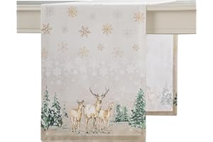 Maison d' Hermine Table runner 100% Cotton Single Layer Table Runners 230 CM long for Christmas Decorations Home Kitchen Dining Party Wedding Bridal Shower (Deer in The Woods, 37 cm x 230 cm)