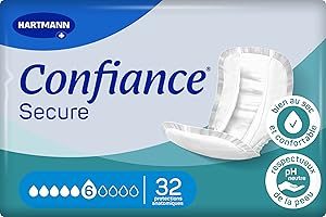 Confiance Secure - Protections Anatomiques Absorbantes pour Hommes et Femmes - Niveau d'Absorption = 6 gouttes (Fuites Urinaires Moyennes) - Matière Douce - 32 Unités
