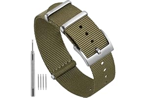 Ayadoo Correa de reloj de nailon de una pieza a rayas, correa de repuesto de estilo militar con hebilla de acero inoxidable para hombres y mujeres, ancho de la banda 18 mm 20 mm 22 mm