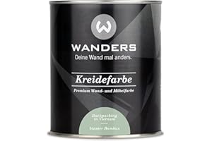 WANDERS24 Wanders Shabby Chic Kreidefarbe 750 ml - Blasser Bambus/Helles Grüngrau - Küchenmöbellack und Möbelfarbe ohne Schleifen. Chalk Paint, für Holz & mehr. Hohe Deckkraft, schnell trocknend