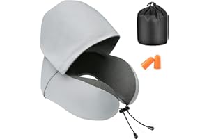 ‎JIANCRATE Jiancrate Nackenkissen Flugzeug, Reisekissen Memory Foam, Ergonomisch Gestaltetes Nackenhörnchen mit Kapuze für Flugzeug, Auto, Zug, Büro, Nackenkissen Reise zum Schlafen mit Ohrstöpsel, Tasche