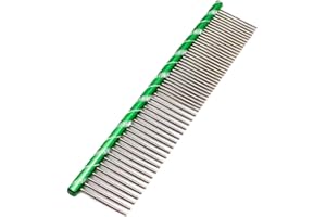 Anigood PET Grooming Comb Metal Double Row Teeth Colourful Handle Brush For Dogs Cats Fur Firm Grip| Professional Deshedding Dematting Pet Supplies (Green)