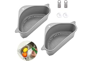 Koomuao Spülbecken Organizer 2 Stück Dreieckiger Filterkorb für Spülbecken- Seiher Sieb Set,Waschbecken Filterablage Abflusskorb Lagerregal für Gemüse/Obst Küche Sieb Teesieb (Grau)