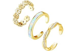 JeryWe 3Pcs 925 Sterling Silber Zehenringe für Damen Mädchen Blume Twist Opal Band Fuß Ringe Verstellbare 14K Weißgold gefüllte Sommer Strand offene Zehenringe Fußschmuck Set Hypoallergen