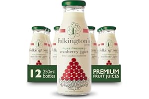 Folkington's Fruit Juice, Cranberry Juice, 12 Glass Bottles, Pure Fruit Juice, Multipack 12 x 250 ml