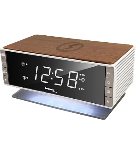 Sveglia Digitale EZVALO Con Ricarica Wireless | Radio FM, Bluetooth, Luce Notturna | Display LED Regolabile | Doppia Sveglia E USB-C