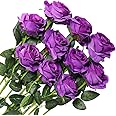 Veryhome 10 Pcs Artificial Roses Silk Flowers Fake Single Stem Blooming Rose Bridal Bouqets For Wedding Home Birthday Party Arrangment Garden Decoration (Purple)
