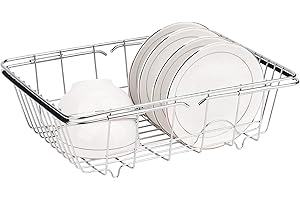 Toplife Cestello per Scolapiatti da Lavello in Acciaio, Scolapiatti da Appoggio Regolabile, Cestello Estensibile per Stoviglie per Frutta e Verdura Scodelle Ciotole Piatti e Utensili da Cucina