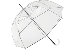 Cacharel Paraguas transparente con forma de Campana- Paraguas Largo Mujer con forma de Burbuja- POE Ecológico- Apertura Manual-Ribete Negro- Diámetro 96 cm