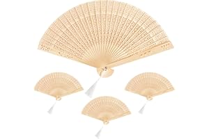 CAINCAY Eventails à Main, 4 Pièces Pliable Ventilateurs Pliants en Bambou Eventail à Main en Tissu Chinois Éventails de Mariage Pliant Ventilateur Éventail Creux Mariage pour Décoration