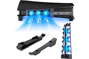 NexiGo PS5 Horizontal Stand with Silent Enhanced Cooling Fan and Adjustable Speed, [Low Noise], [Auto Power On/Off], with USB 3.0 Port, Built-in LED Light, for Both Disc and Digital Editions, Black