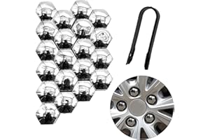 SUNERLORY 20 Pièces Capuchons d'écrou de Roue, Capuchons Protection Hexagonal Chrome Ecrou Cache-Boulons, Chapeau d'écrou Roue Chapeau d'écrou Avec Jeu d'outils, with Outil de Suppression(size:0,67inch)