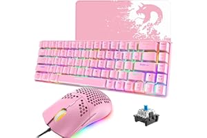 ZIYOU LANG Tastiera e Mouse RGB Gaming Cablate, 68 Tasti Switch Blu 60% Mini Tastiera Meccanica Chroma, Topo Ottico Leggero Favo da 6400 DPI, Cavo da USB a Tipo C, Compatibile con Windows Mac PS4 XBox, Rosa