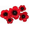 5pcs Red Flowers Artificial Poppy Paper Flowers, Handcrafted Flowers, Large Crepe Paper Flowers for Wedding Backdrop, Birthday Party, Baby Nursery Home Decor, Baby Shower, Nursery Wall,Archway Decor