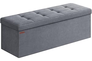 SONGMICS Förvaringspuff, hopfällbar förvaringskista, 38 x 110 x 38 cm, fotpall, hinkbänk, rymmer upp till 300 kg, för vardags
