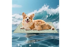 UIQELYS Kühlmatte für Hunde Eisgrün, ohne Gel, Oberseite aus kühlem Stoff und Rückseite aus Samt, waschbar, Kühlkissen für Hund, Sommerlinderung für Welpen und Kätzchen (Eisgrün, A-91x58 cm)