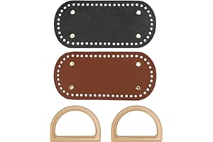 Fond de sac Tissé, JANDH 2 Pièces Crochet Bottom with Handle, Fond de sac en Cuir pour Crochet, Poche Inférieure Ovale en Cuir, pour DIY Sac en Crochet Tricoté