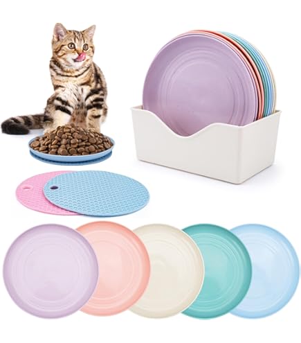 10 Ciotole Per Gatti Antiaffaticamento Baffi - Set Piatti Piatti In