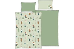 Herding babybest Biancheria da letto per bambini in flanella Animali della foresta, 1 Federa 40x60 cm, 1 Copripiumino 100x135 cm, 100% Cotone/Flanella