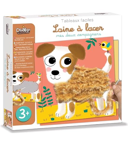 Créa Lign' – Coffret Laine à Lacer Douceur Des Tropiques – 5 Animaux à Habiller, 4 Couleurs De Laine, Chevalet, Dès 3 Ans
