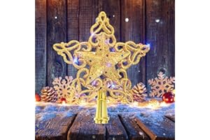 Christmas NOCHME 6-Zoll Weihnachtsbaumspitze Stern Glitzernder Hohl Weihnachtsstern Weihnachts Dekoration Stern für Christbaumspitze Dekoration Ornament Gold