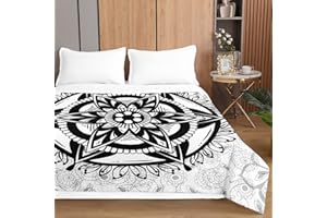 Surwin Colcha de Verano Reversible Colcha Bouti de Primavera y Entretiempo, Microfibra Ligera Colcha Acolchada Cubrecama con Mandala 3D para Cama Individual Matrimonio (Blanco Negro,180x220cm)