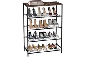 HOME BI 5-Tier Industrial Shoe Rack, Metal Shoe Storage Organizer, Durable Shoe Organizer Shelf for Closet, Hallway, Entryway, Living Room, Rustic Brown