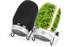 HARUPINK 1 Pcs Seed Sprouting Jar Kit with Wide Mouth Mason Jars Durable Bean Sprouts Growing Kit with Stainless Steel Screen Sprout Lids Stands Shading Cloths and Tray for Sprouting Seeds Broccoli Beans