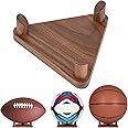 PUERSI Ball Stand Display Stand for Basketball Football Soccer Volleyball, Walnut Ball Holder Case Rack