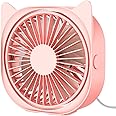 USB Desk Fans Small Quiet - Mini Cute Desk Fan, USB Powered, 3 Wind Speeds, 360° Rotatable Portable Personal Little Table Fans for Home Bedroom Nightstand Office Work Desktop Dorm (Pink)