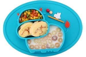 Qshare - Assiettes en silicone pour bébés, nourrissons, enfants en bas âge et enfants, 100% sans BPA et approuvées par la FDA, aspiration forte à la table, lave-vaisselle et au micro-ondes